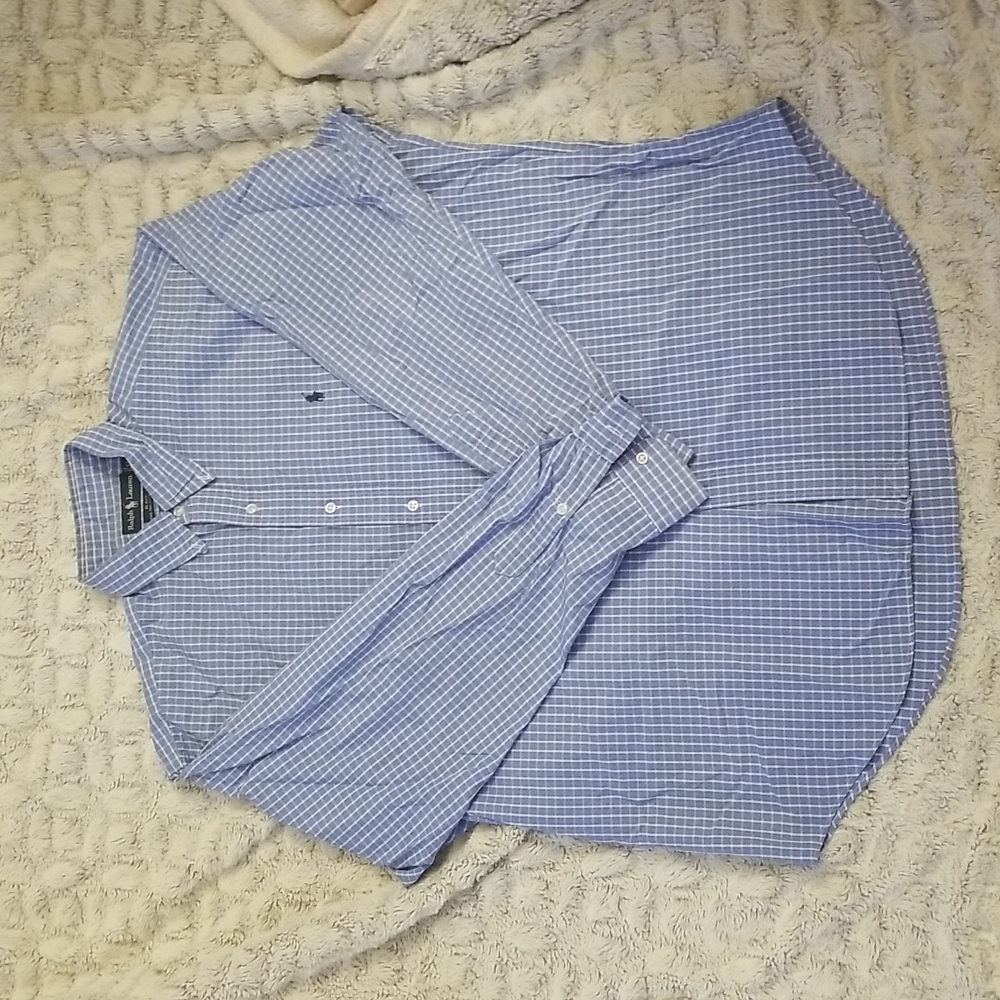 Men's Ralph Lauren Blake blue and white plaid long-sleeved dress shirt, size XL